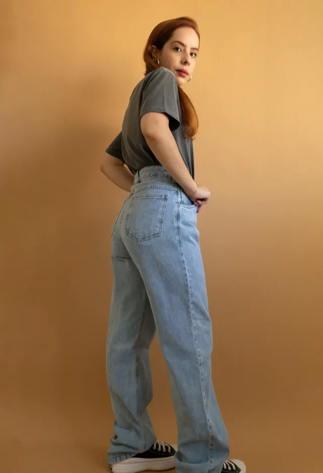 Calça Jeans Wide Leg Azul Claro