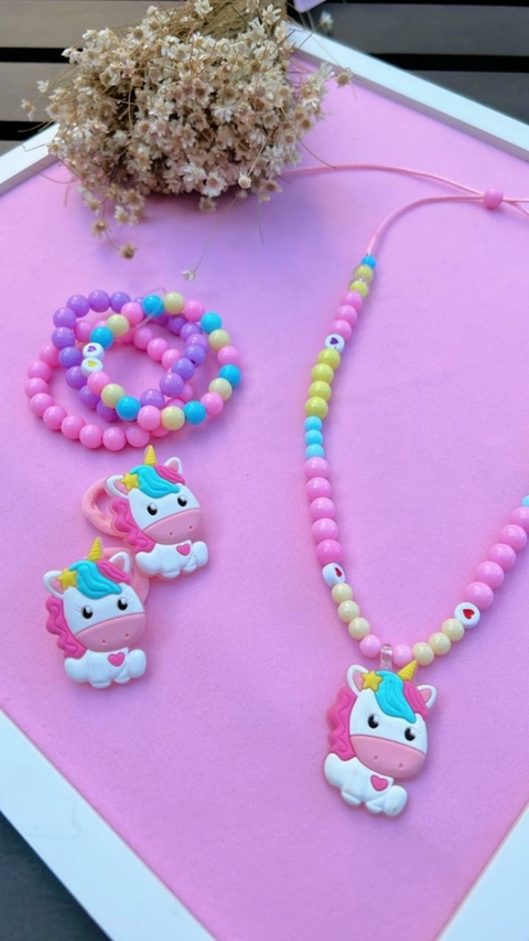 Kit Colar/pulseiras/xuxinhas Unicórnio