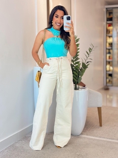 1095 - Calça jeans | detalhe na cintura - comprar online