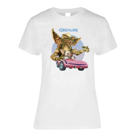Playera blanca para dama con diseño de los personajes de Gremlins