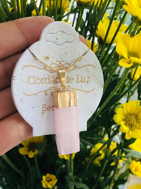 COLAR PEDRA NATURAL SELENITA ROSA