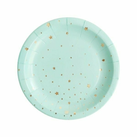 plato polipapel verde aqua con estrellas doradas