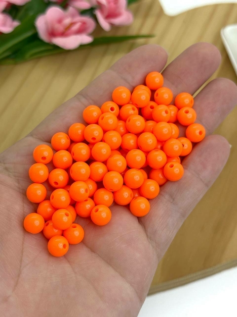 BOLA PLÁSTICA LEITOSA LARANJA NEON 8 MM - LEI809 - 20 GRAMAS