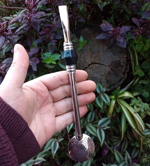 Bomba de Chimarrão Inox " Preto" Sextavada 22cm