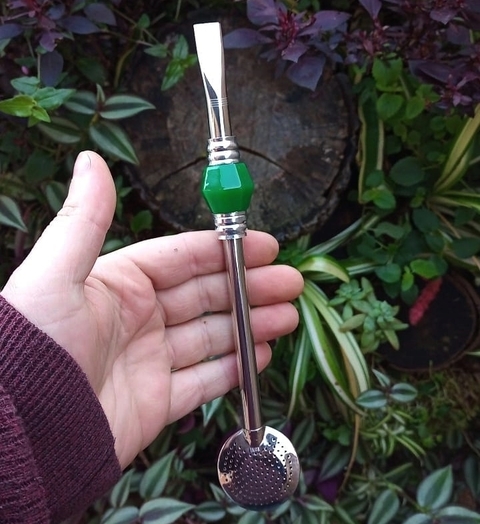 Bomba de Chimarrão Inox " Verde " Sextavada 22cm