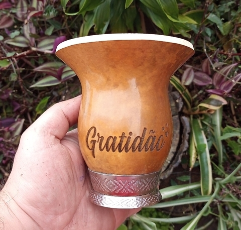 Cuia Porongo Pé de Metal " Gratidão "