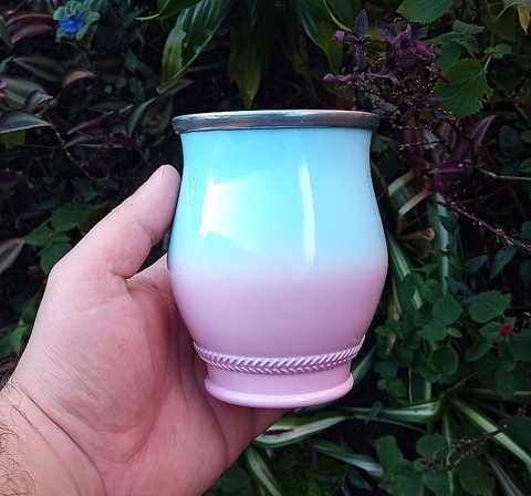 Cuia de Alumínio para Tererê Degradê " ROSA BB / AZUL BB "