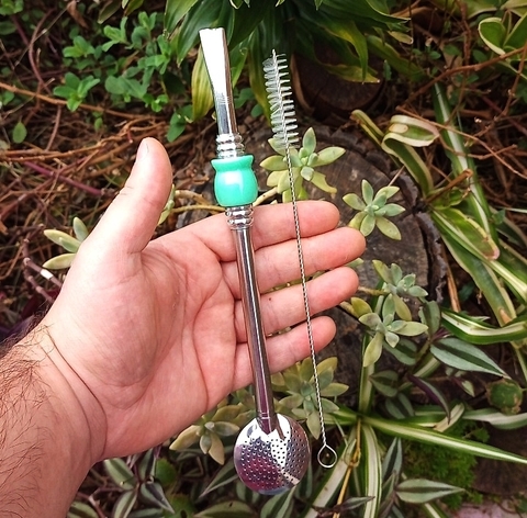 Bomba Rosqueável em Inox Pedra Acrílica " Cuia Verde Claro "