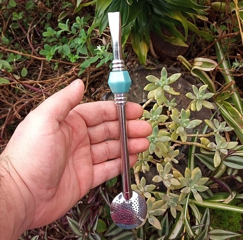 Bomba de Chimarrão Inox " Cinza " Sextavada 22cm