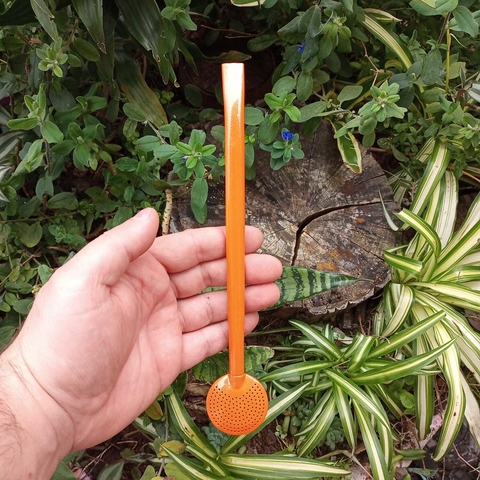 Bomba de Chimarrão Inox Pintura 23cm Bojo Fixo Pérola Laranja
