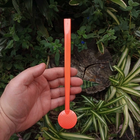 Bomba de Chimarrão Inox Pintura 23cm Bojo Fixo Pérola Laranja Neon