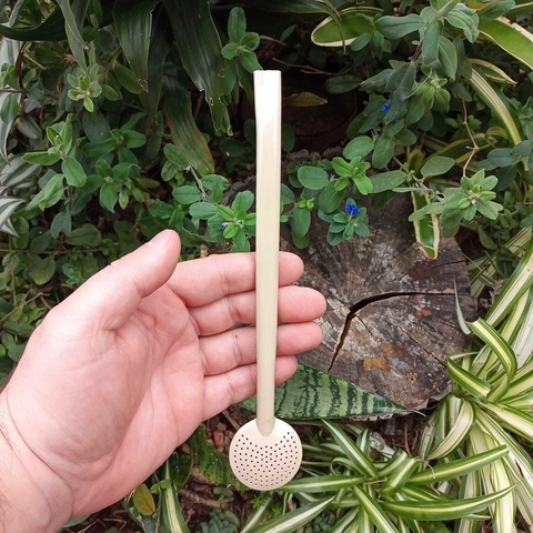 Bomba de Chimarrão Inox Pintura 23cm Bojo Fixo Pérola Bege