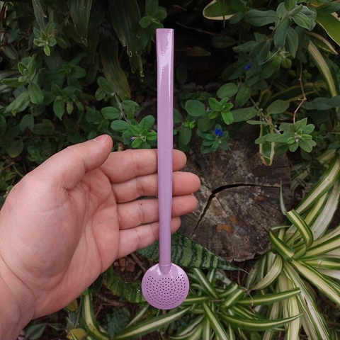 Bomba de Chimarrão Inox Pintura 23cm Bojo Fixo Pérola Lilás