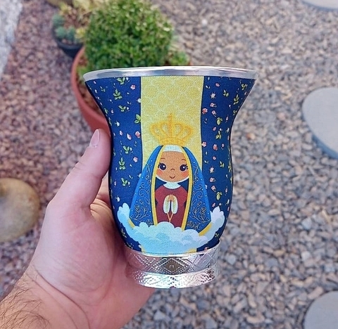Cuia Baixa Forrada " Nossa Senhora fundo azul "