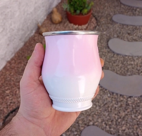 Cuia de Alumínio para Tererê Degradê " Rosa BB / Branco "