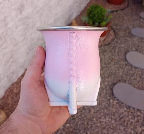 Cuia Porongo Uruguaia Degradê " Rosa BB / Branco "