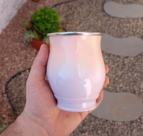 Cuia de Alumínio para Tererê Degradê " Salmão / Lilás "