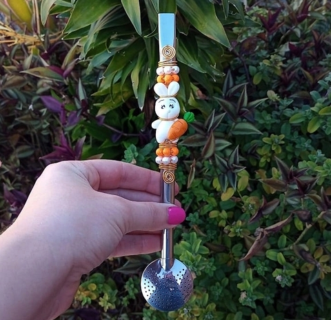 Bomba em Inox Decorada " Coelho Páscoa Branco " n111