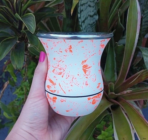 Cuia Bicolor Porongo " Marmorizado Laranja Neon "