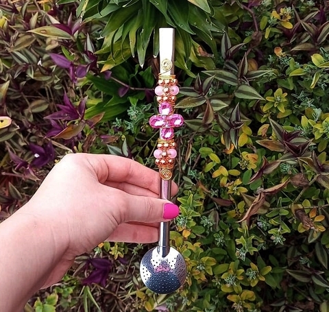 Bomba em Inox Decorada " Pedraria Rosa " n89