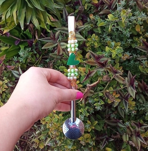 Bomba em Inox Decorada " Coração Verde " n51