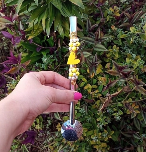 Bomba em Inox Decorada " Coração Amarelo " n50