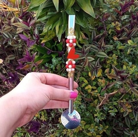 Bomba em Inox Decorada " Coração Vermelho " n49