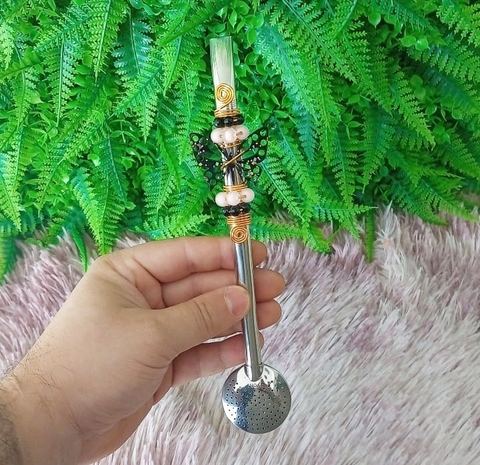 Bomba em Inox Decorada " Borboleta Preto Festa " n56