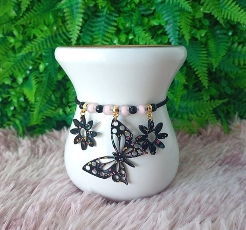 Pulseira de Cuia " Borboleta Preto Festa " n101