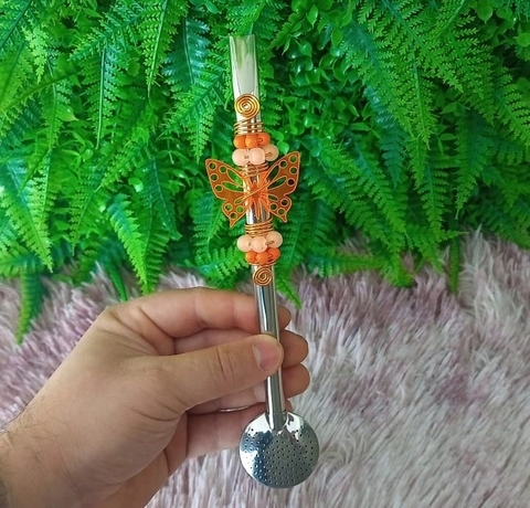 Bomba em Inox Decorada " Borboleta Laranja Neon " n55