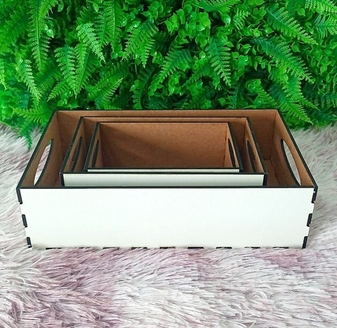Kit 3 Bandejas Cestas em MDF BRANCO LISA