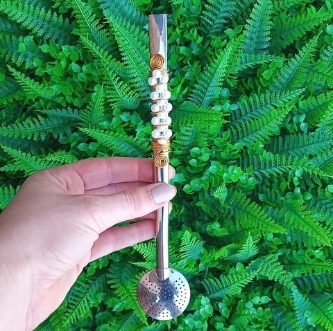 Bomba em Inox Decorada " Pérola Branco "n73