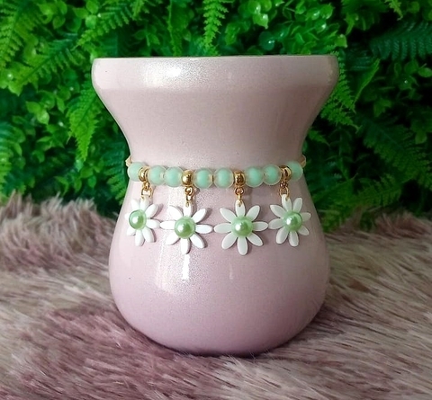 Pulseira de Cuia " 4 Margaridas Verde Claro " 115