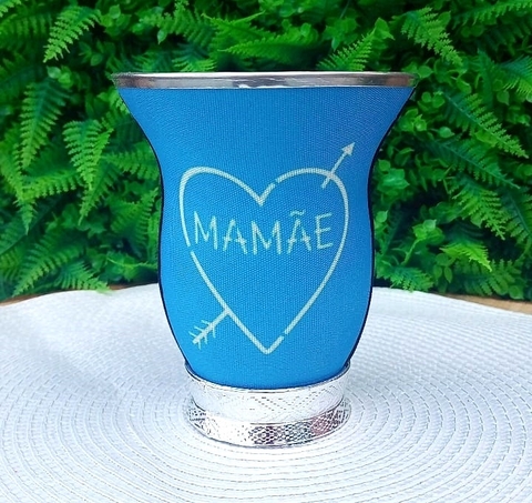 Cuia Baixa Forrada Dia das Mães " Mamãe " Azul