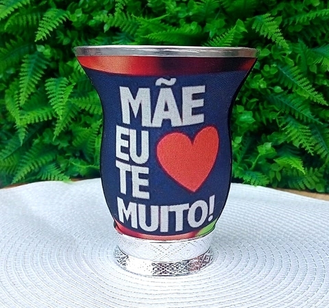 Cuia Baixa Forrada Dia das Mães " Mãe eu te amo muito " Azul Marinho