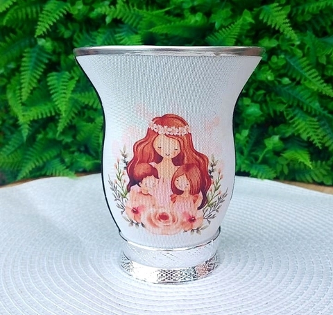 Cuia Baixa Forrada Dia das Mães " Mãe e Filhos " Branco