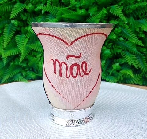 Cuia Baixa Forrada Dia das Mães " Mãe coração " Bege