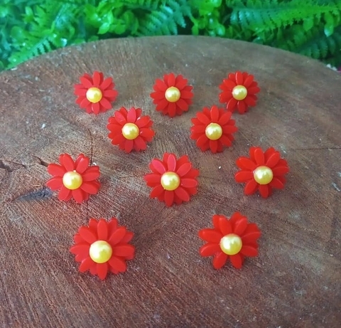 Kit 10 Enfeites Margaridas em Acrílico " Vermelho "