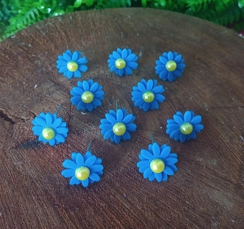 Kit 10 Enfeites Margaridas em Acrílico " Azul "