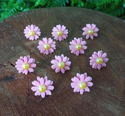 Kit 10 Enfeites Margaridas em Acrílico " Rosa BB "