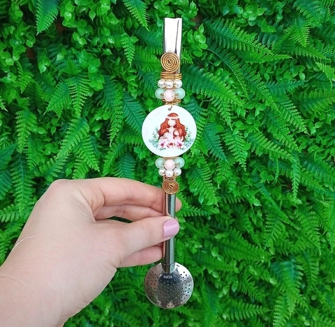 Bomba em Inox Decorada " Mãe Rosas " n103