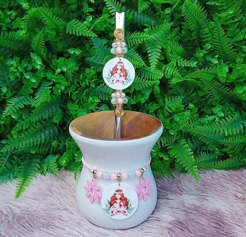 Kit Chimarrão 3 Peças Cuia + Bomba 103 + Pulseira 190 " Mãe Rosas "