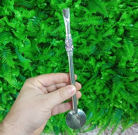 Bomba de Chimarrão Inox 22cm " STRASS COLORIDO "