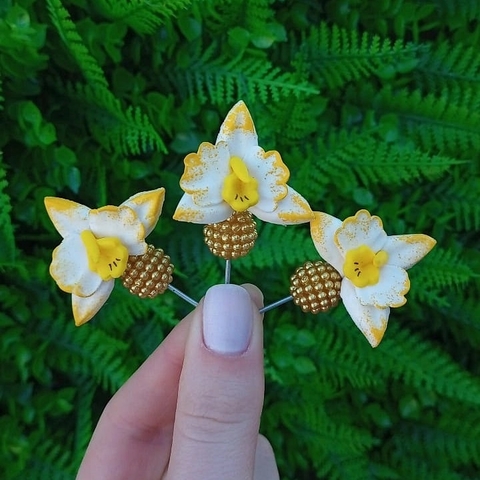 Kit 3 Enfeites de Cuia Orquídea Amarelo Pérola - comprar online