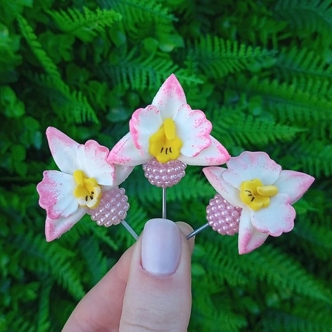 Kit 3 Enfeites de Cuia Orquídea Rosa Pérola - comprar online