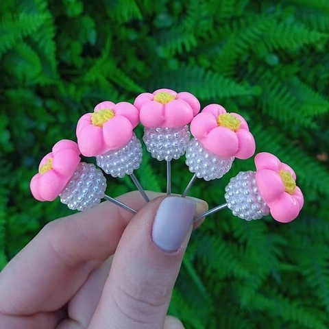 Kit 5 Enfeites de Cuia Florzinha Rosa Pérola - comprar online