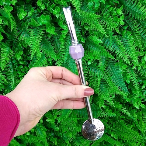 Bomba de Chimarrão Inox " Lilás " sextavada 22cm