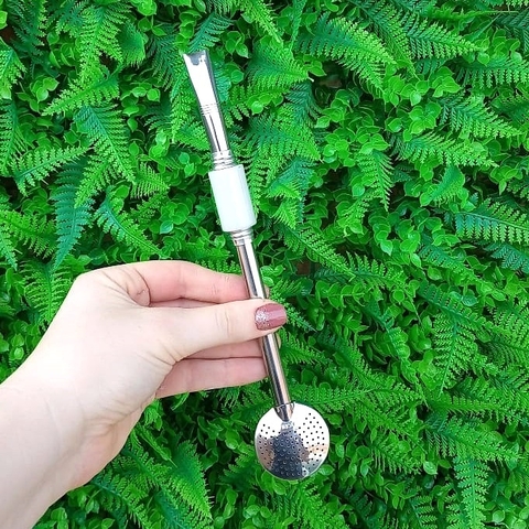 Bomba de Chimarrão Inox " Branco " Tubo 22cm