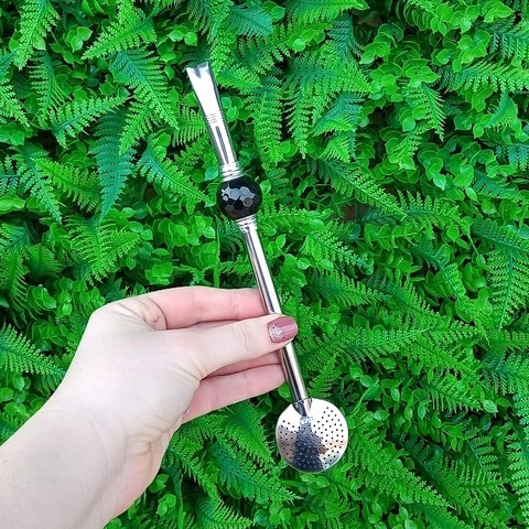 Bomba de Chimarrão Inox " Preto " Globinho 22cm