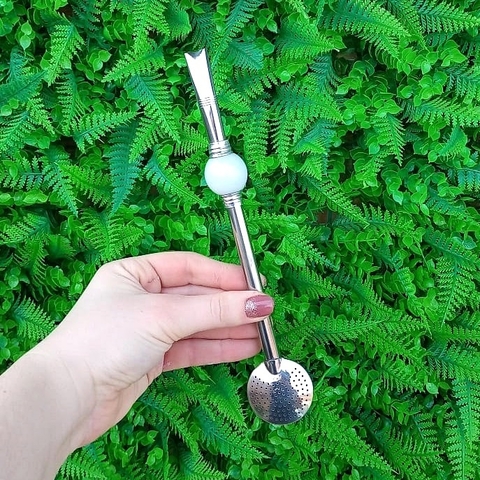 Bomba de Chimarrão Inox " Branca " Redonda 22cm